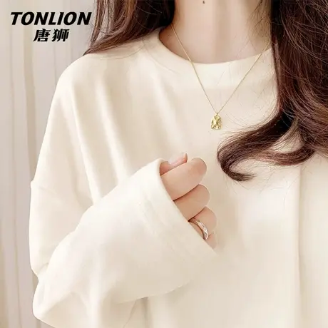 唐狮奶杏纯棉长袖t恤女2026年春装新品内搭打底衫正肩上衣VB图片