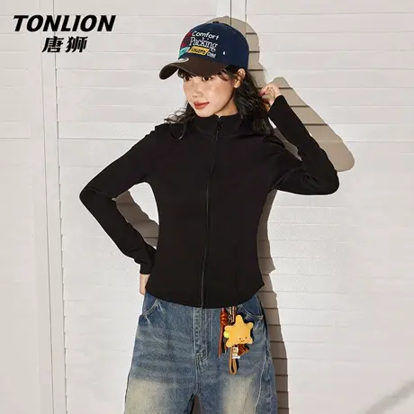 唐狮官方立领开衫外套女春秋款2026新款小个子修身显瘦短款上衣VB图片