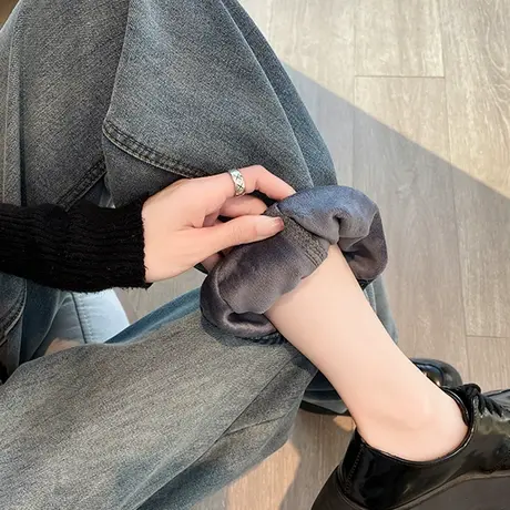 复古加绒牛仔裤女秋冬2023新款高腰窄版加长宽松直筒小个子阔腿裤商品大图