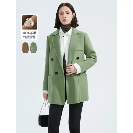 朗姿纯羊毛法式气质宽松保暖年冬季新款毛呢外套大衣女职业图片