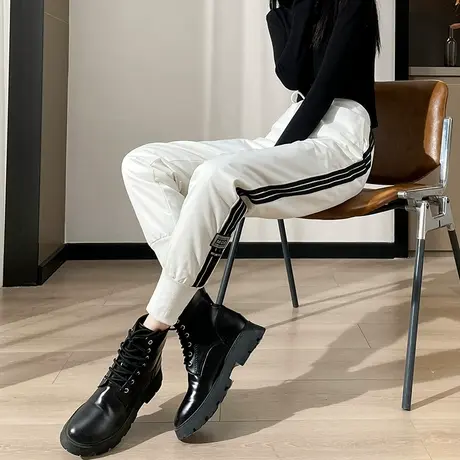 羽绒裤女外穿冬季新款白鸭绒棉裤高腰宽松加绒白色运动束脚工装裤图片