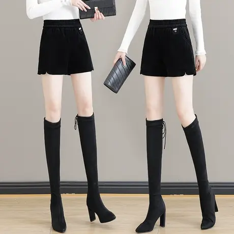 雪尼尔短裤女秋冬2023新款松紧腰百搭显瘦直筒斜绒女士外穿靴裤商品大图