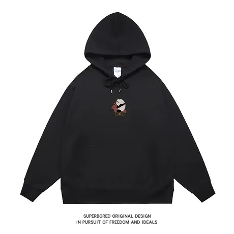 日系复古木马熊猫卫衣男2023秋冬款连帽宽松休闲长袖套头上衣商品大图