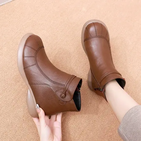 真皮马丁靴女2023新款大码女靴41一43秋款新款3厘米短靴平底加绒商品大图