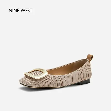Nine West/玖熙经典法式晚风单鞋平底春季新款方扣百褶女鞋气质商品大图