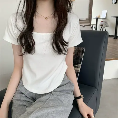 夏季短袖t恤女夏2023年新款白短款上衣设计感小众小个子夏装ins潮商品大图