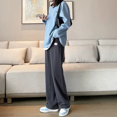深灰色卫裤女阔腿裤春秋季2024年新款宽松运动裤显瘦直筒休闲裤子商品大图