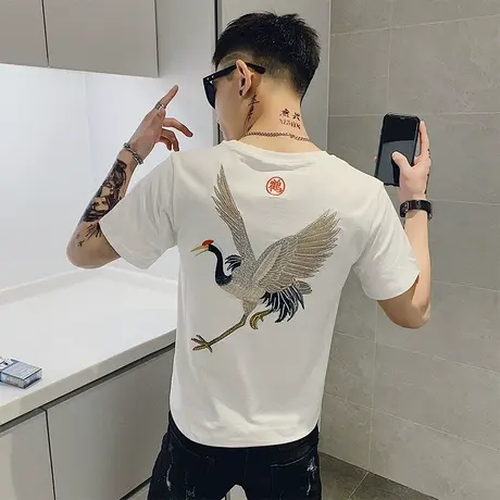 男士短袖潮流夏季刺绣男生半袖潮ins百搭网红上衣韩版打底t恤潮牌商品大图