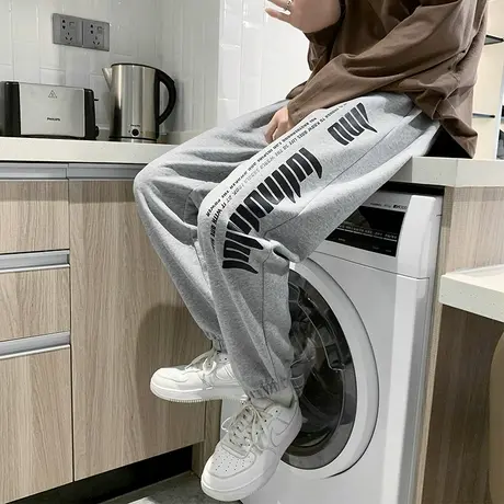 男士休闲裤春秋季新款灰色卫裤潮流字母印花宽松运动裤小脚长裤子商品大图