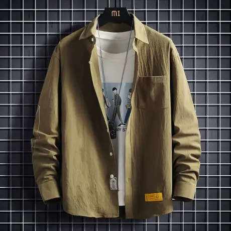 亚麻衬衫男长袖衬衣宽松男装中国风秋季棉麻男士休闲外套长袖上衣商品大图