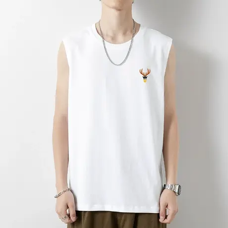 纯棉男士背心夏季外穿宽松健身篮球跨栏全棉白色无袖t恤运动坎肩图片