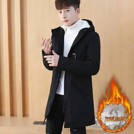 2023新款外套男秋冬季韩版修身加绒夹克男士风衣服中长款帅气潮流商品大图