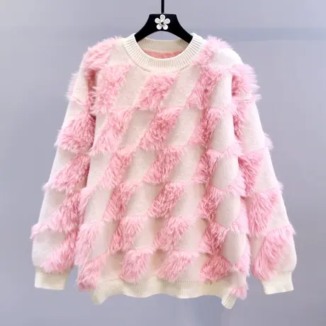 温柔风流苏粉色毛衣女秋冬2023新款宽松加厚设计感洋气减龄针织衫商品大图