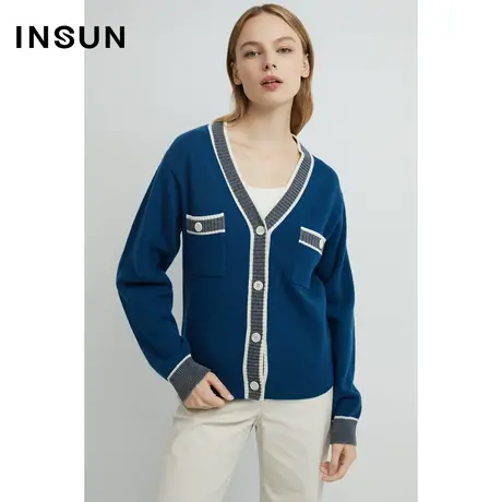 INSUN恩裳奥莱秋季撞色线条感羊毛毛织衫商品大图