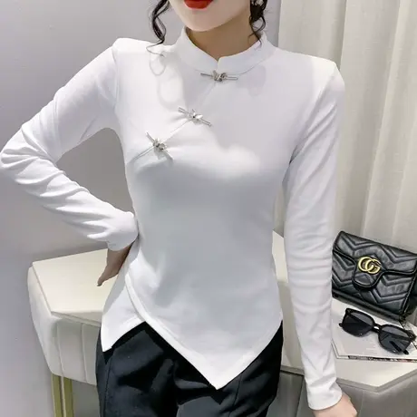 2024秋冬新款不规则开叉长袖T恤女设计感小众洋气上衣紧身打底衫商品大图