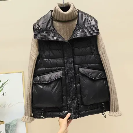 轻薄羽绒棉马甲女2023秋冬季新款短款大口袋背心外穿无袖坎肩外套商品大图