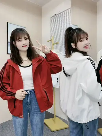 2023春季新款网红三道杠春秋棒球服外套女短款连帽工装休闲夹克衫商品大图