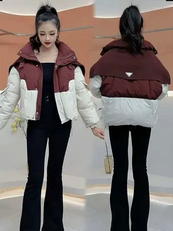 时尚短款羽绒服2023年冬季新款拼接撞色加厚小个子显瘦白鸭绒外套图片