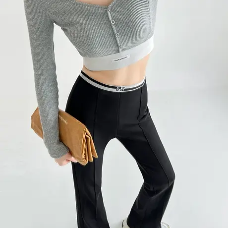 黑色西装微喇裤女春秋季2023新款高腰修身显瘦高级感喇叭休闲裤子商品大图