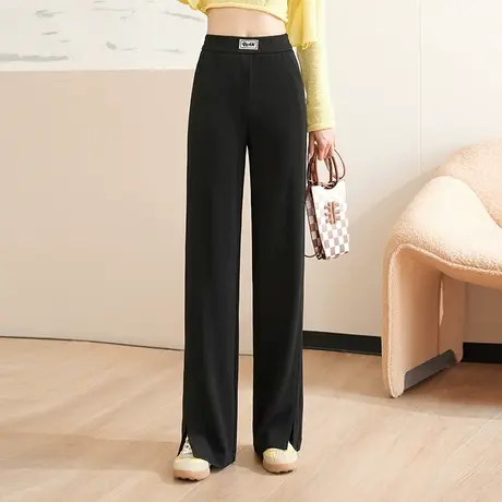 黑色窄版显瘦开叉阔腿裤女2023新款高腰垂感百搭直筒裤拖地裤长裤图片