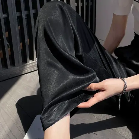 冰丝阔腿裤女醋酸真丝夏季薄款高腰垂感宽松显瘦休闲直筒拖地长裤图片