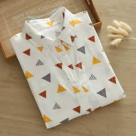 秋季新款小清新文艺休闲印花简约气质宽松长袖衬衫女上衣打底外套图片