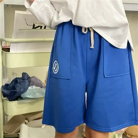 克莱茵蓝~小众设计感百搭宽松运动休闲松紧腰短裤女盐系少女bf风图片