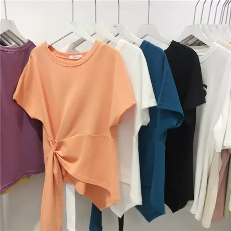 短袖t恤女夏装2020新款韩版ins潮小心机设计感交叉不规则洋气上衣商品大图