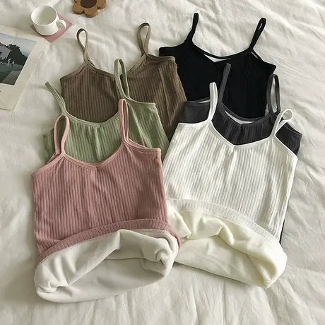 加绒加厚保暖吊带背心女士法式针织衫小香风毛衣外套秋冬打底上衣图片