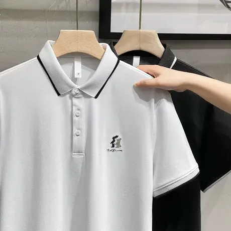 夏季款冰丝高端小兔刺绣polo衫英伦休闲男士短袖翻领针织t恤上衣商品大图