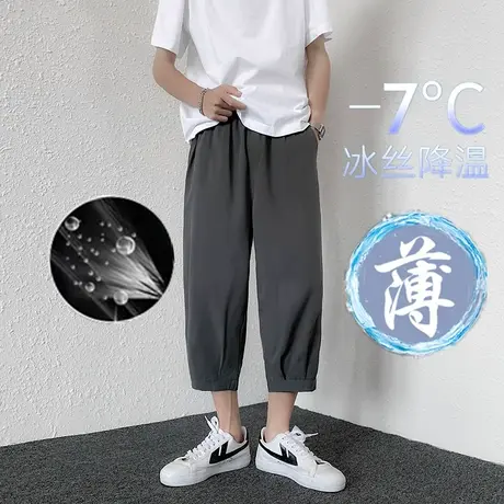 广州十三行7七分裤男夏季薄款宽松潮牌冰丝运动男士休闲过膝短裤商品大图