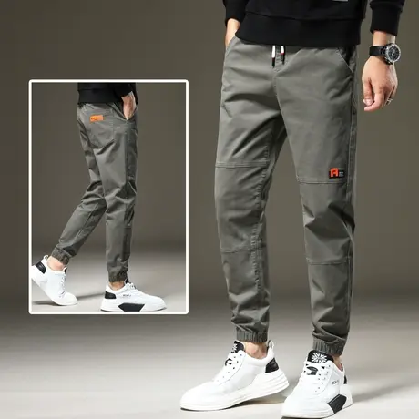 纯棉束脚加绒工装裤子男士休闲裤九分男裤宽松紧青少年学生秋冬季商品大图