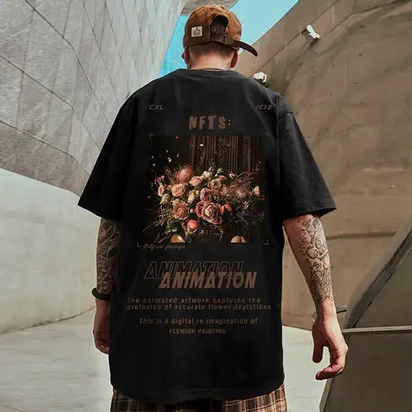 高街短袖t恤大码男装纯棉宽松重磅夏季oversize美式上衣服ins潮牌图片