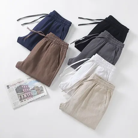 萨法瑞男士亚麻休闲裤男宽松小脚九分裤夏季新款麻料裤子棉麻9分图片