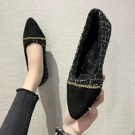 小香风平底单鞋女2025年新款春季加绒保暖软底女鞋子孕妇豆豆鞋女图片