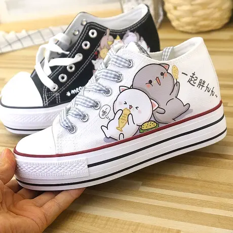 森女士小白鞋高帮帆布鞋松糕厚底女鞋2024春夏内增高韩版学生球鞋商品大图