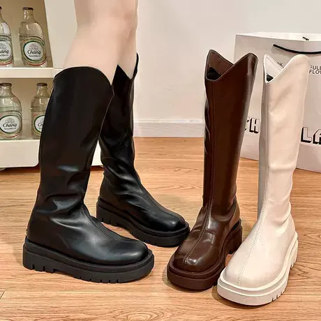 厚底长筒靴女2023年新款秋冬季不过膝长靴大筒围小个子瘦瘦骑士靴商品大图