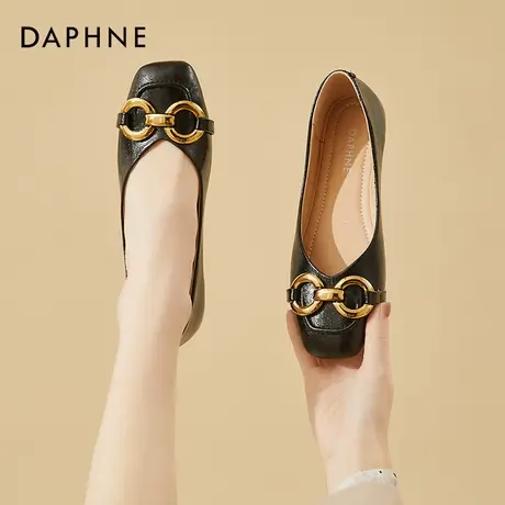 达芙妮方头浅口单鞋女平底2022春新款复古软皮豆豆鞋一脚蹬奶奶鞋图片