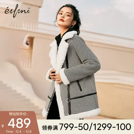 伊芙丽羊羔毛翻领短外套秋冬2021年新款女加厚保暖机车夹克大衣女图片