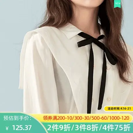 秋水伊人春秋装女士衬衫衬衣上衣长袖宽松雪纺蝴蝶结白色图片