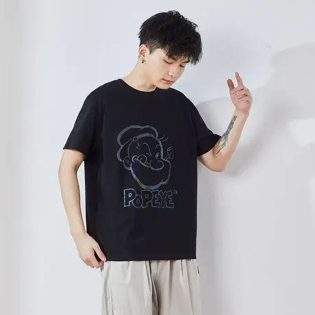 唐狮夏季短袖T恤男纯棉圆领半袖衫宽松韩版黑色上衣男潮短袖t恤商品大图