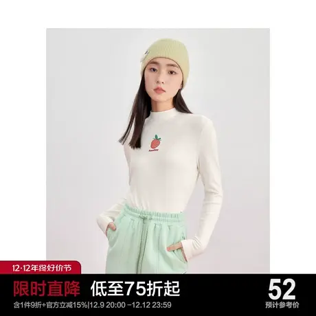 乐町绒感打底衫女内搭2023秋季新款女装半高领上衣白色针织衫商品大图