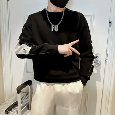 卫衣男秋季个性内搭长袖T恤痞帅高级感重磅拼接潮ins休闲外套上衣商品大图