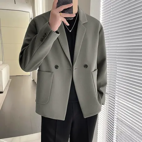 轻熟风韩版宽松休闲西服男春秋季2024纯色潮流单西高级感西装外套商品大图