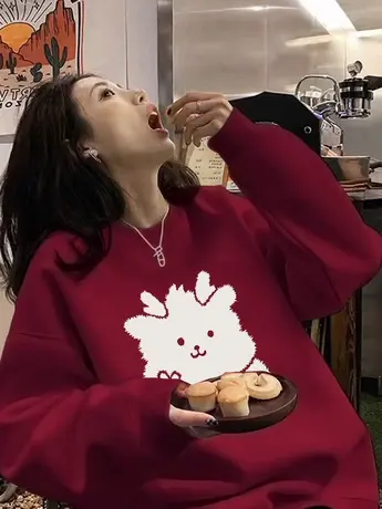 美式复古圆领卫衣女vintage古着加绒外套ins潮冬季新款小个子上衣商品大图