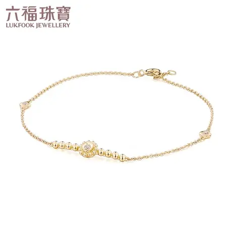 六福珠宝圆珠18K金钻石手链女款黄K金钻石定价N078商品大图