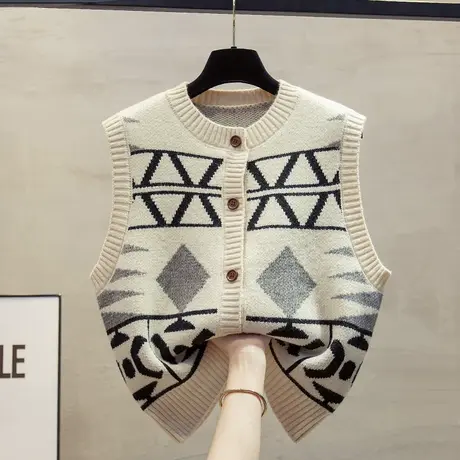 圆领针织开衫马甲背心女2024春秋新款宽松外穿马夹叠穿毛衣坎肩潮商品大图