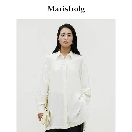 【商场同款】玛丝菲尔2024春新款米黄色休闲通勤设计感长袖衬衣女图片