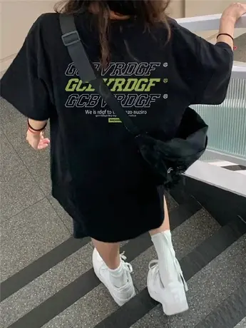 美式复古正肩纯棉短袖t恤女夏大码宽松潮牌ins半袖chic港味上衣服商品大图