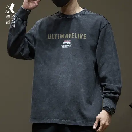 希越重磅300g水洗长袖T恤男2024春季新款休闲男士宽松大码打底衫商品大图